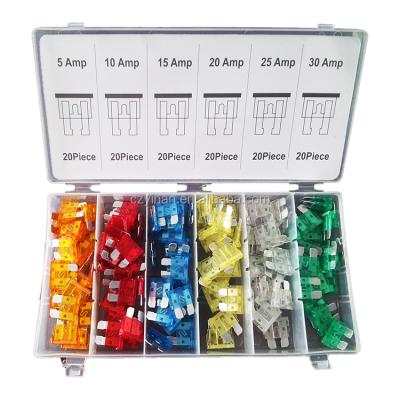 China LOW VOLTAGE 120 PCS Car Fuse Assortment, 5A 7.5A 10A 15A 20A 25A 30A Replacement Flat Melts ATM/APM for sale