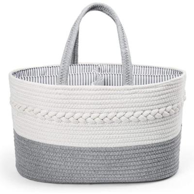 China Eco-freindly Hot Sale Baby Organizer Bag Nursery Custom Storage Basket Cotton Rope Diaper Cart Organizer for sale