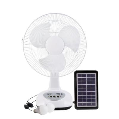 China 12inch Solar Powered Solar Fans Rechargeable DC Table Fans Solar Powered Fans with Solar Panel and Lights for sale