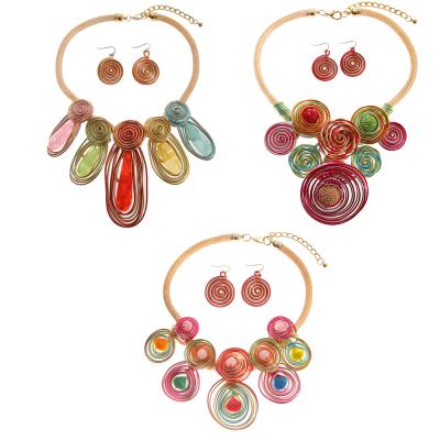 China Cute Jewelry Set Multiple Styles Ethnic Exaggerated Tribal Coil Spiral Necklace Choker Necklace And Earring For Women for sale