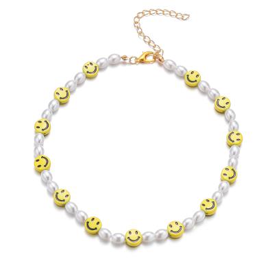 China Fashion CLASSIC Smiley Face Clavicle Chain Irregular Single Bead Short Beaded Choker Necklace For Women Gift Jewelry for sale