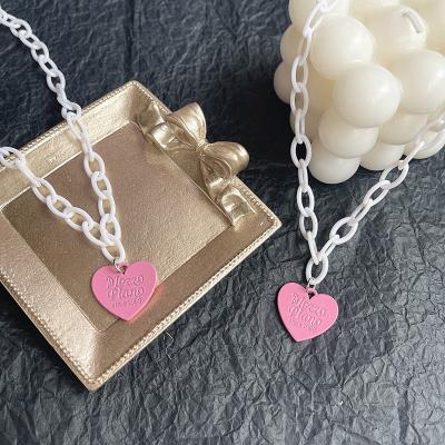 China CLASSIC LOVE Jewelry For Women Letter Pink Enamel Heart Pendant Necklace For Women PVC Alloy Spray Paint Chain Necklace Fashion Gifts for sale