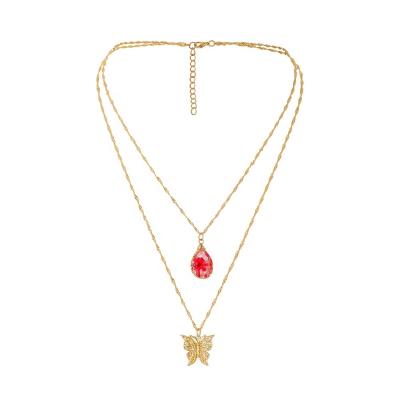 China CLASSIC Drop Resin Water Flower Pendant Hollow Butterfly Double Layer Transparent Crystal Dry Super Fairy Clavicle Necklace Woman for sale