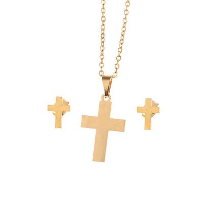 China New CLASSIC stainless steel gold necklace earring set gift stainless steel charm cross earring necklace jewelry set for sale