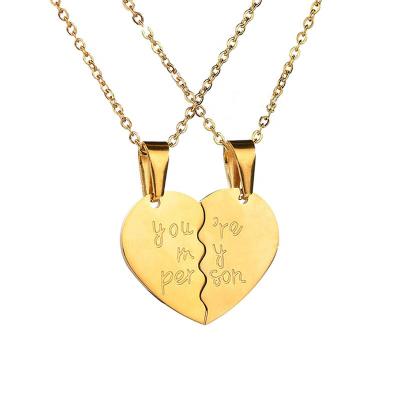 China Wholesale CLASSIC Luxury Stainless Steel Necklace Single Double Love Heart You Are My Person English For Lovers Couple Necklace for sale