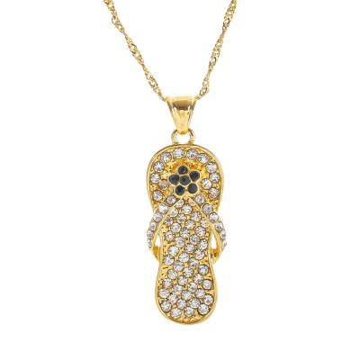 China Fashion CLASSIC Copper Inlaid Zircon Slipper Necklace Jewelry Slippers Beautiful Zircon Pendant Necklace For Women for sale