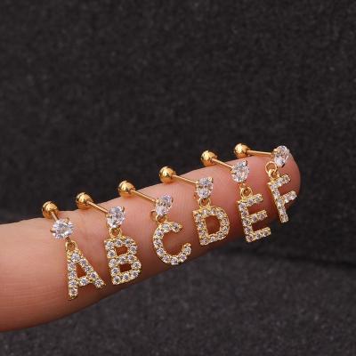 China Cute A-z Gold Silver Color 26 Letters Stainless Steel DIY Jewelry English Stud Earrings For Women Zircon Stud Earring for sale