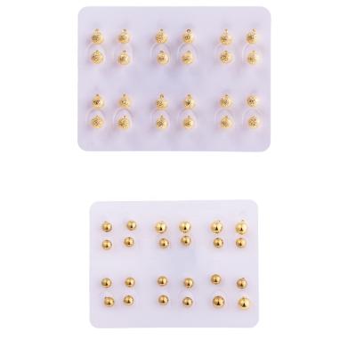 China Simple Design 12 Pairs/Set Cute Round Shape Matte Glossy Bead Copper Stud Earrings 18K Gold Plated Decorative Fashion Women Jewelry for sale