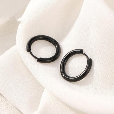 China CLASSIC Fashion Hoop Earrings Stainless Steel Black Hoop Earrings For Men Women Small Huggie Earrings Around Smooth Circle Hoop Earrings Jewelry for sale