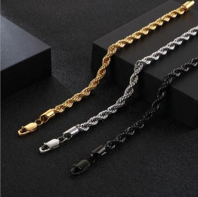 China BOHEMIA Hip Hop Mens 18k Rope Chain Necklace Stainless Steel Gold Plated Fashion Jewelry Rope Chain Wholesale for sale