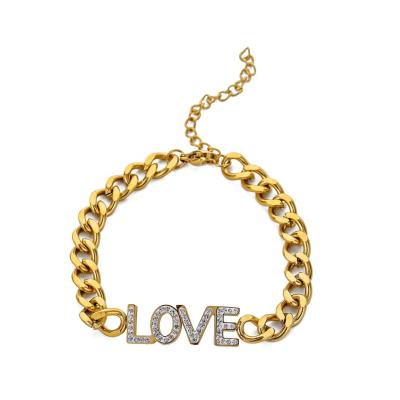 China 2021 TRENDY new style gold color stainless steel personalized alphabet LOVE letter simple bracelet for women jewelry for sale