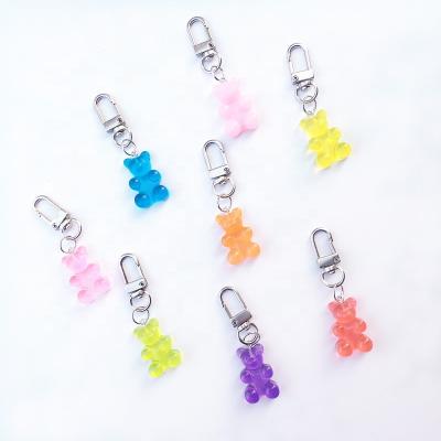 China Promotion Gift Wholesale Cute Mini Bear Keychain Flatback Resin Gummy Pendant Charms Colorful Purse Key Ring For Women for sale