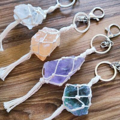 China CLASSIC Hot Irregular Natural Macrame Energy Stone Tassel Key Chain Rope Buckle Car Healing Keychain For Women Men Bag Pendant Accessories for sale