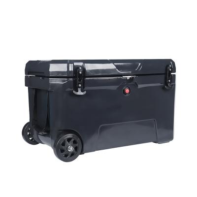 China Hot Sale Trend Design Insulated Cooler Box With Wheels And Handle 50QT Rotomolded Cooler Box Fishing Camping for sale