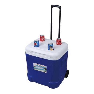 China High quality hot sales promotion OEM insulated cooler box55L insulated cart ice box cooler with wheel for sale