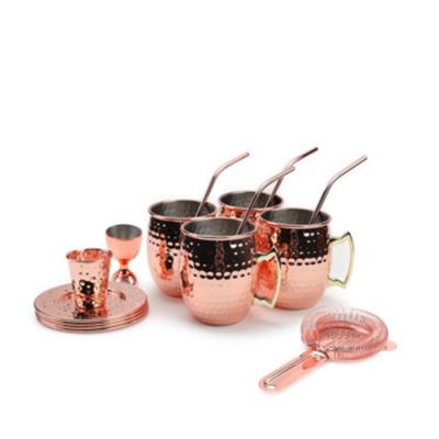 China Viable Top Selling Rose Gold Handcrafted Copper Moscow Mule Cup Set Stainless Steel-Copper Plated Cocktail for sale