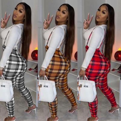 China 2021 Breathable Ladies Pattern Bodycon Plaid Club Overalls Leggings Fitness Yoga Sweater One Piece Overalls for sale