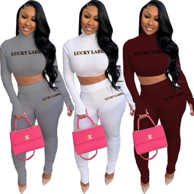 China 2021 Anti-wrinkle Women Fall Outfits Women Joggers Two Piece Set Lucky Label 2 Piece Pants Sets Pants Women for sale