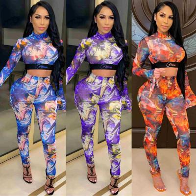 China Women Breathable Casual Wear 2 Piece Long Sleeve Crop Top Set Women's Joggers Patchwork Pants Two Piece Set for sale