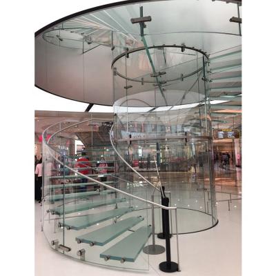 China New VIKO Large Curved Modern Glass Staircase Design With Tempered Glass Balustrade for sale