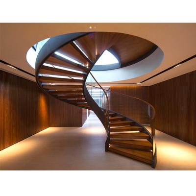 China EUROPEAN VIKO Top Selling Wood Tread Staircase Tempered Railing Curved Staircase for sale