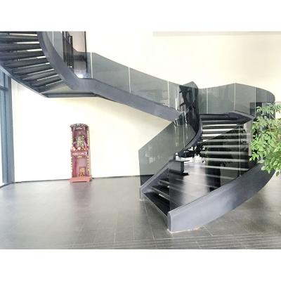 China VIKO Modern Black Marble Staircase with Tempered Glass Steel Structural Railing for sale