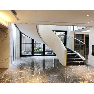 China VIKO Modern Modern Indoor Curved Marble Treads Staircase With Tempered Glass Railing for sale