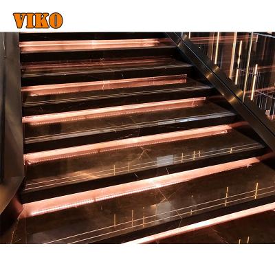 China VIKO Modern Marble Treads Straight Staircase With Tempered Glass Balustrade for sale