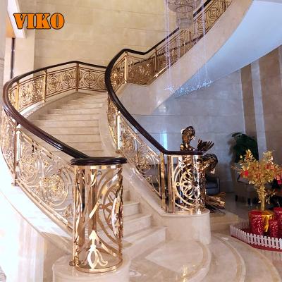 China VIKO Modern Marble Curved Staircase with Wrought Iron Railing for sale