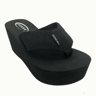 China Hot Selling Classic Fashion Trend Mesh Thong Women's Classic EVA Platform High Heel Wedge Foam Simple Black Flip Flops for sale