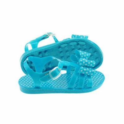 China Blue Polka Dot Girls Kids PVC Flat Plastic Kids Freeze Sandals With Bowknot for sale