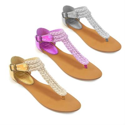 China Unique Designed Fancy PU Trend Fashion Strappy Flat Women Flip Flop Leather Ladies Knitted Sandals For Teens for sale