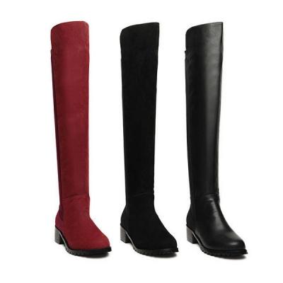 China New Autumn Durable Fashion Female Bulky Pointed Knee High Woman Leather Boot for sale