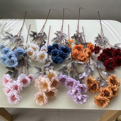 China Beautiful New Design Colorful 6 Artificial Daisy Flower Silk Forks For Wedding Home Decoration for sale