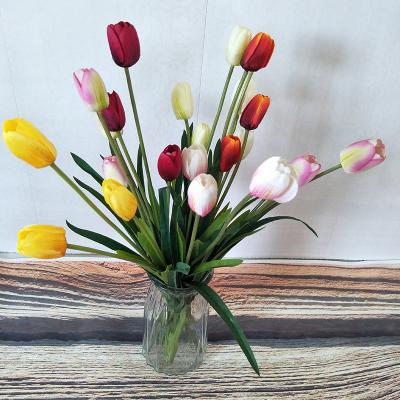 China Beautiful Colorful Artificial Tulips Flowers 3 Real Heads Touch Flowers For Spring Decoration Bouquet Vase Flower Arrangement for sale