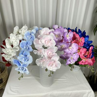 China Beautiful Colorful Real Touch 3d Printing Artificial Orchid Flower For Wedding Decor 9 Heads Flower Phalaenopsis for sale