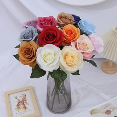 China Wholesale High Quality Colorful Artificial Velvet Roses Choose Main Silk Preserved Rose Flowers For Weeding Home Decoration for sale