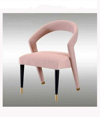 China Italian Furniture Modern Pink Solid Wood Foot Fabric Hollow Dining Chair for sale