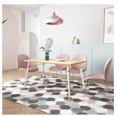 China Modern Solid Wood Dining Table Fashionable Morden New Design For Home Beautiful Warm Dining Furniture Dining Table Set With Pink Velvet 6 Chair for sale