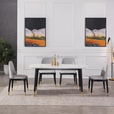 China Morden New Fashionable Design Modern Marble Dining Table With Solid Wood Legs Like Dining Room Furniture Dining Table Set With Pink Velvet 6 Chair for sale