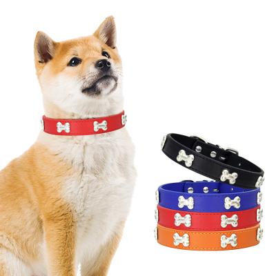 China New Pet Products Viable Pet Collars And Leashes Leather Pu Bone Dog Traction Belt Accessories for sale