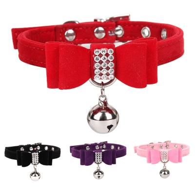 China Stylish Viable Pet Collars And Leashes Velvet Bow Traction Rope Cat Collar With Bell Dog Chain Pet for sale