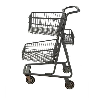 Chine chariot en métal de double panier de caddie du supermarché 80L grand à vendre