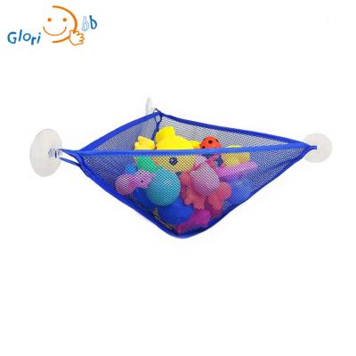 China Bathroom Viable Corner Strong Suction Hung Cups Hanging Mesh Basket Bath Toys Storage Net for sale