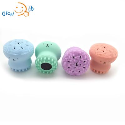 China EXFOLIATE Animal Shape BPA Free Silicone Shower Massage Brush Baby Powder Brush Soft Baby Bath Brush for sale