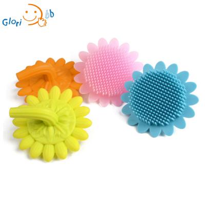 China EXFOLIATE New Product Sun Flower BPA Free Soft Silicone Soft Silicone Bath Brush Shower Body Massage Silicone Baby Back Bath Brush for sale