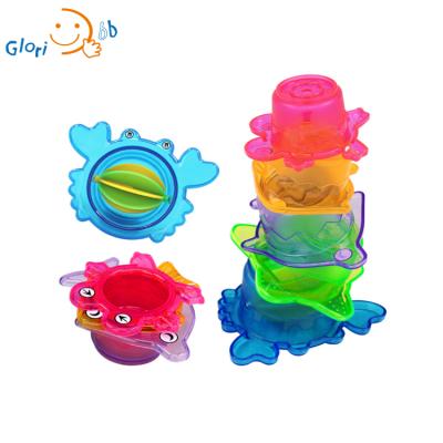 China Eco-Friendly Material Baby Bath Toys Early Educational Cups Water Playing Bathtub Toys Stacking Cups for sale