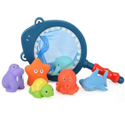 China Eco-friendly Material Bath Toys Sea Animal Net Hand Mesh Bath Fishing Plan Plastic Animal Toys for sale