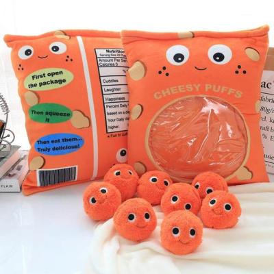 China New Delicious 48*38cm Eco-friendly 8pcs A Bag Of Cheese Puffs Toy Stuffed Soft Snack Pillow Plush Puff Toy for sale