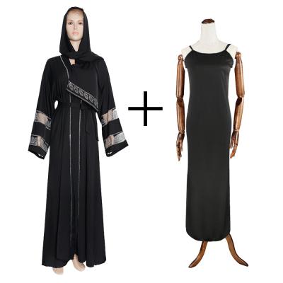 China Modest Muslimah Styling 2021 Islamic Clothing Hot Selling Open Front Beaded Sequined Saudi Arabian Scarf Jalabiya Diamond Abaya Maxi Long Dress ropa for sale